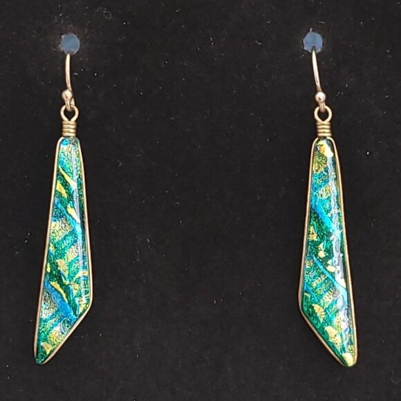 925 Sterling Silver 10 Gold Filled Dichroic Glass Pendant Necklace Earrings Set - Picture 2 of 16